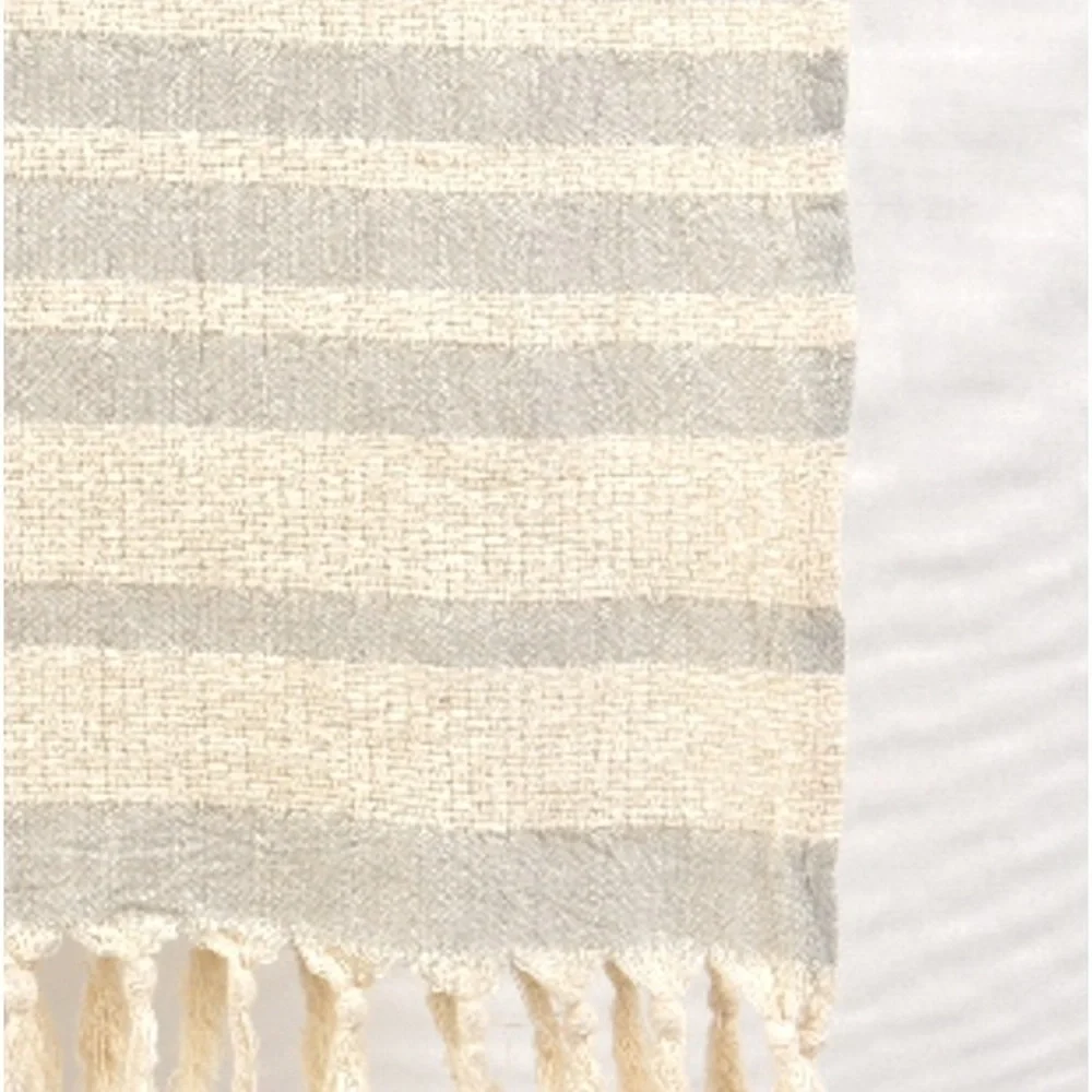 Organic Cotton Loom Weave Spa Bath Towel Gray Natural Stripe NEW Sensitive Skin
